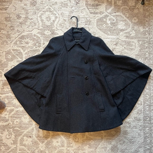 Elegant Dark Gray Belted Cape Coat